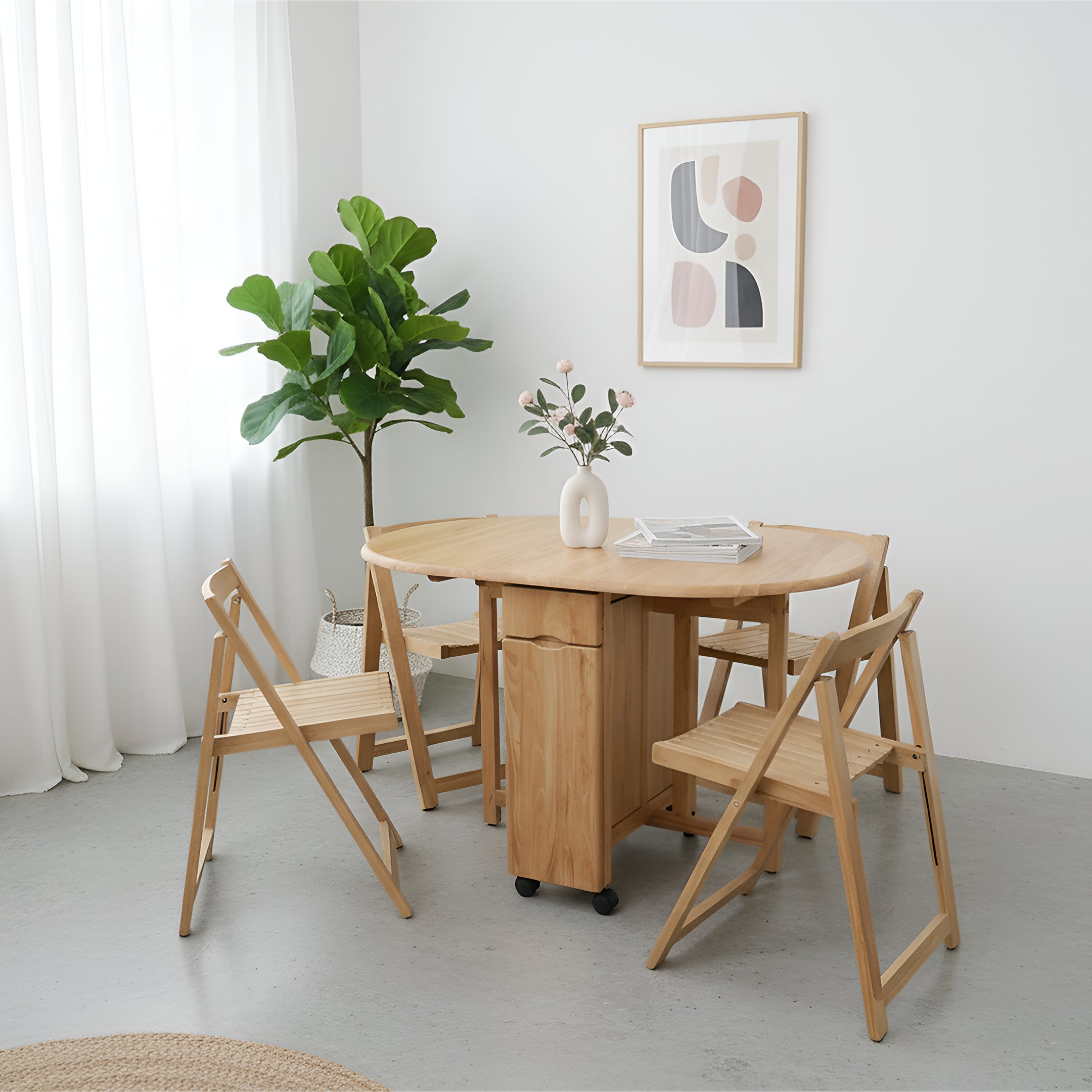 rubber tree table Solid Rubber Wood Foldable Dining Table Set with 4 Chairs – Top Range Furniture