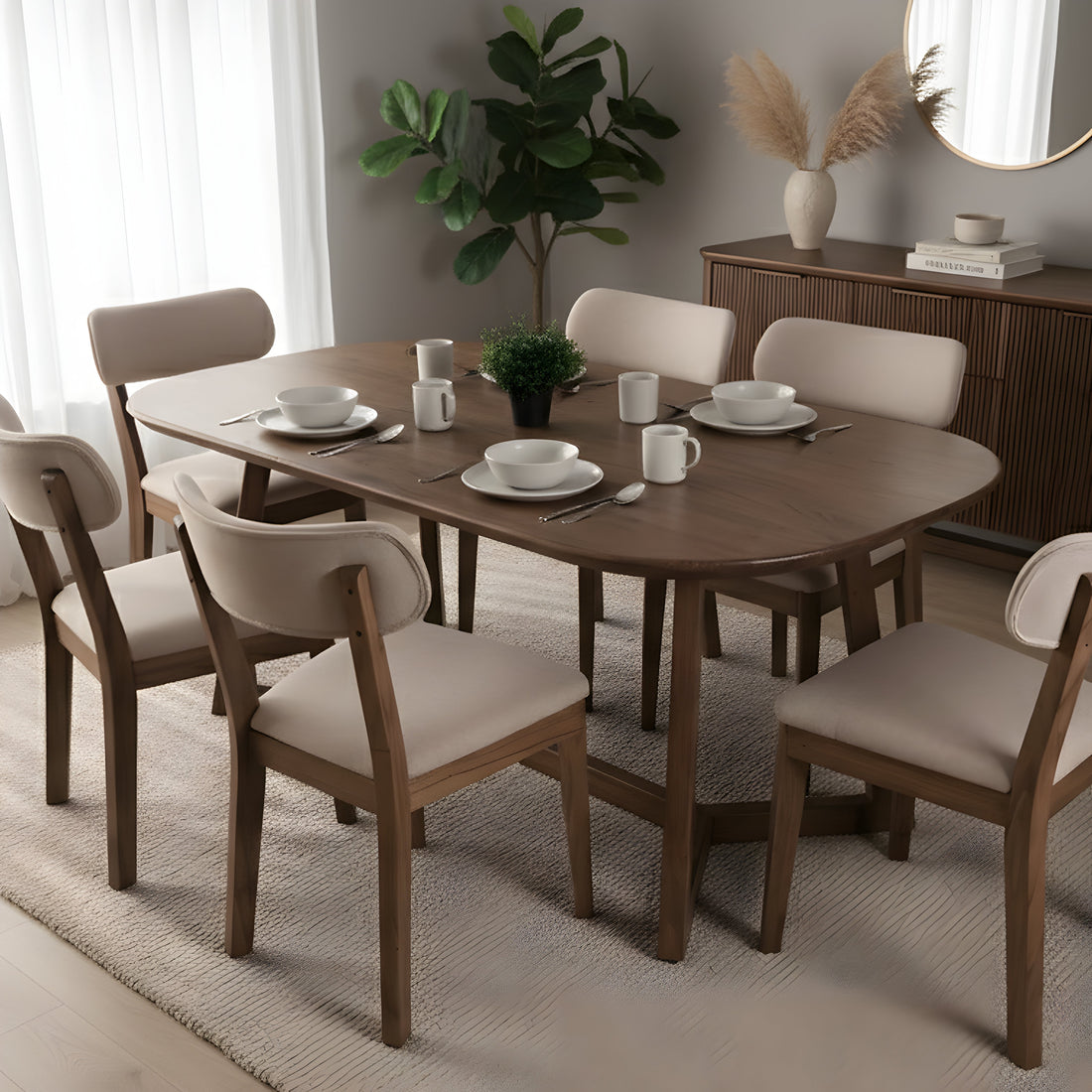 Mindi Wood Dining Table & Chairs in Madera Oak 