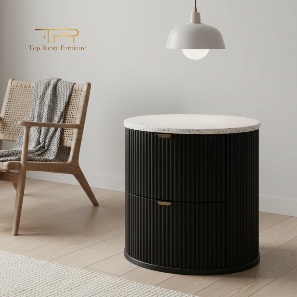 Solid Acacia 2 Drawers Terrazzo Bedside Table with Oval Shaped - Razzo