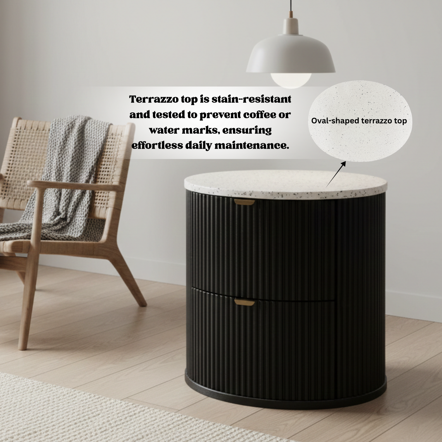 Solid Acacia 2 Drawers Terrazzo Bedside Table with Oval Shaped - Razzo