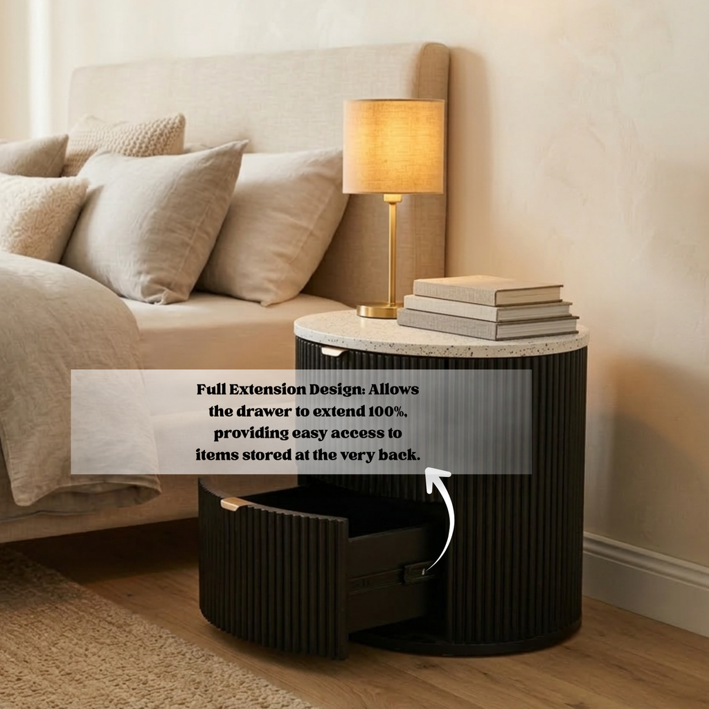 Solid Acacia 2 Drawers Terrazzo Bedside Table with Oval Shaped - Razzo