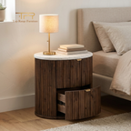 Solid Acacia 2 Drawers Terrazzo Bedside Table with Oval Shaped - Razzo