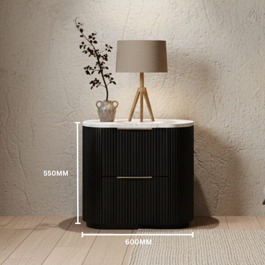 Solid Acacia 2 Drawers Terrazzo Bedside Table with Pill Shaped - Aura