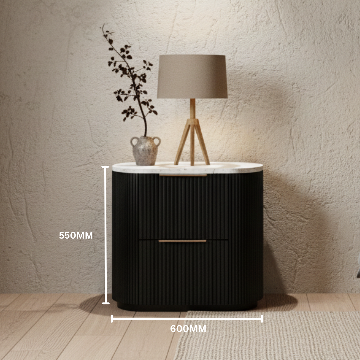 Solid Acacia 2 Drawers Terrazzo Bedside Table with Pill Shaped - Aura