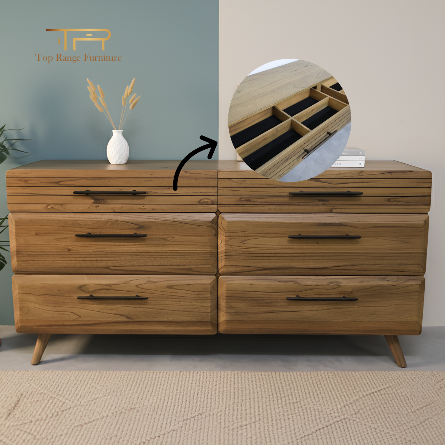 Solid Mindi Wood Dressing Table – 4 Drawers & Storage Compartments | Motala