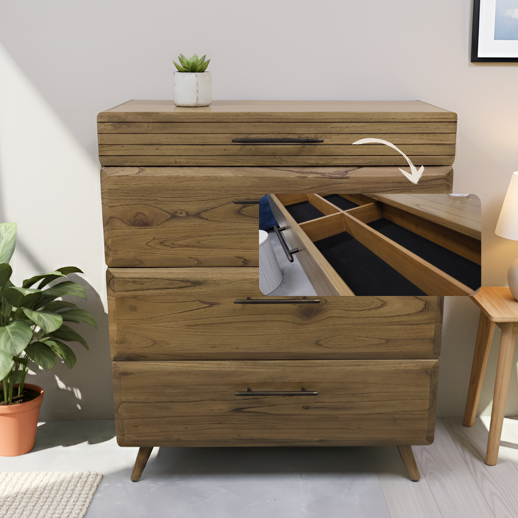 Solid Mindi Wood Tallboy with Storage Compartments | Motala
