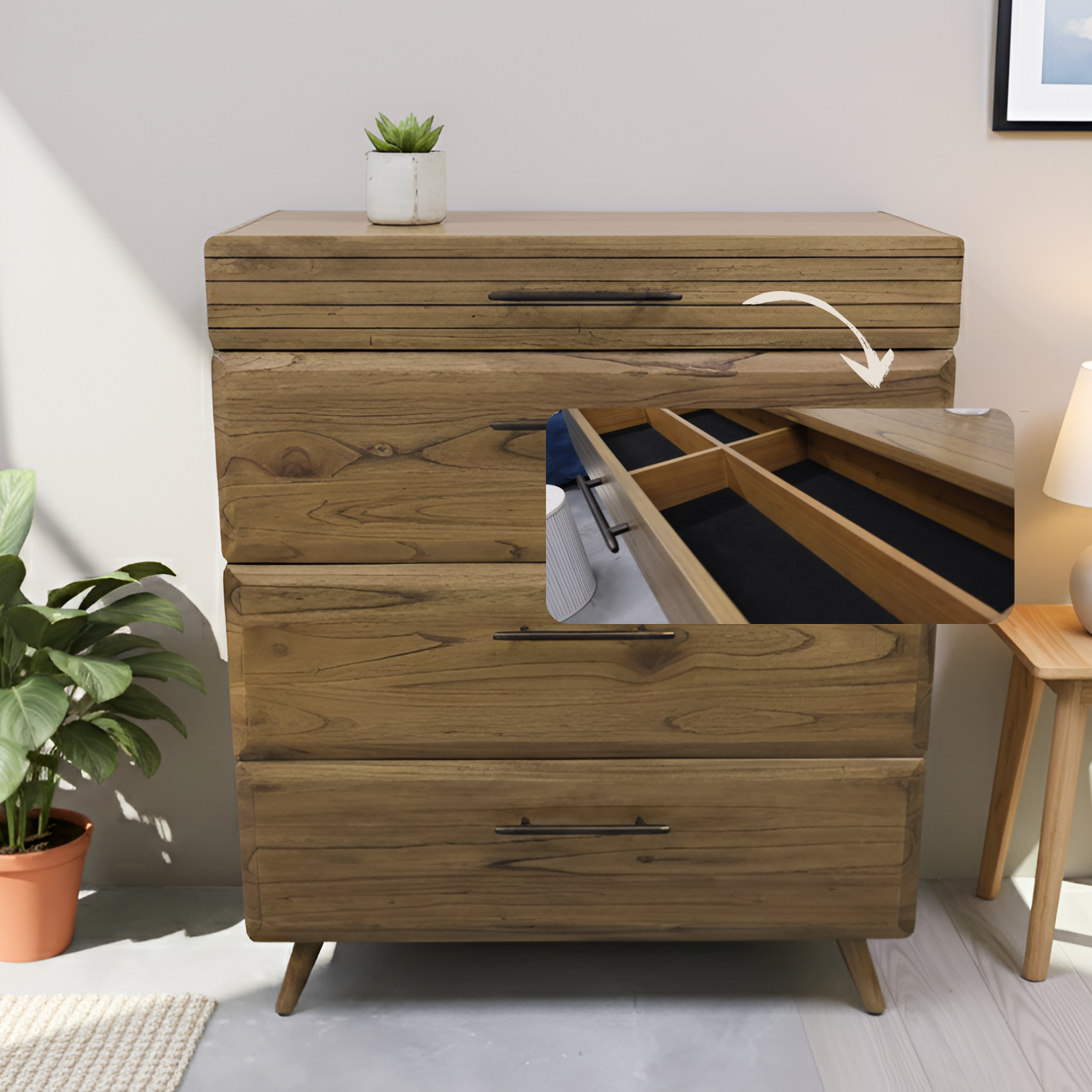 Solid Mindi Wood Tallboy with Storage Compartments | Motala