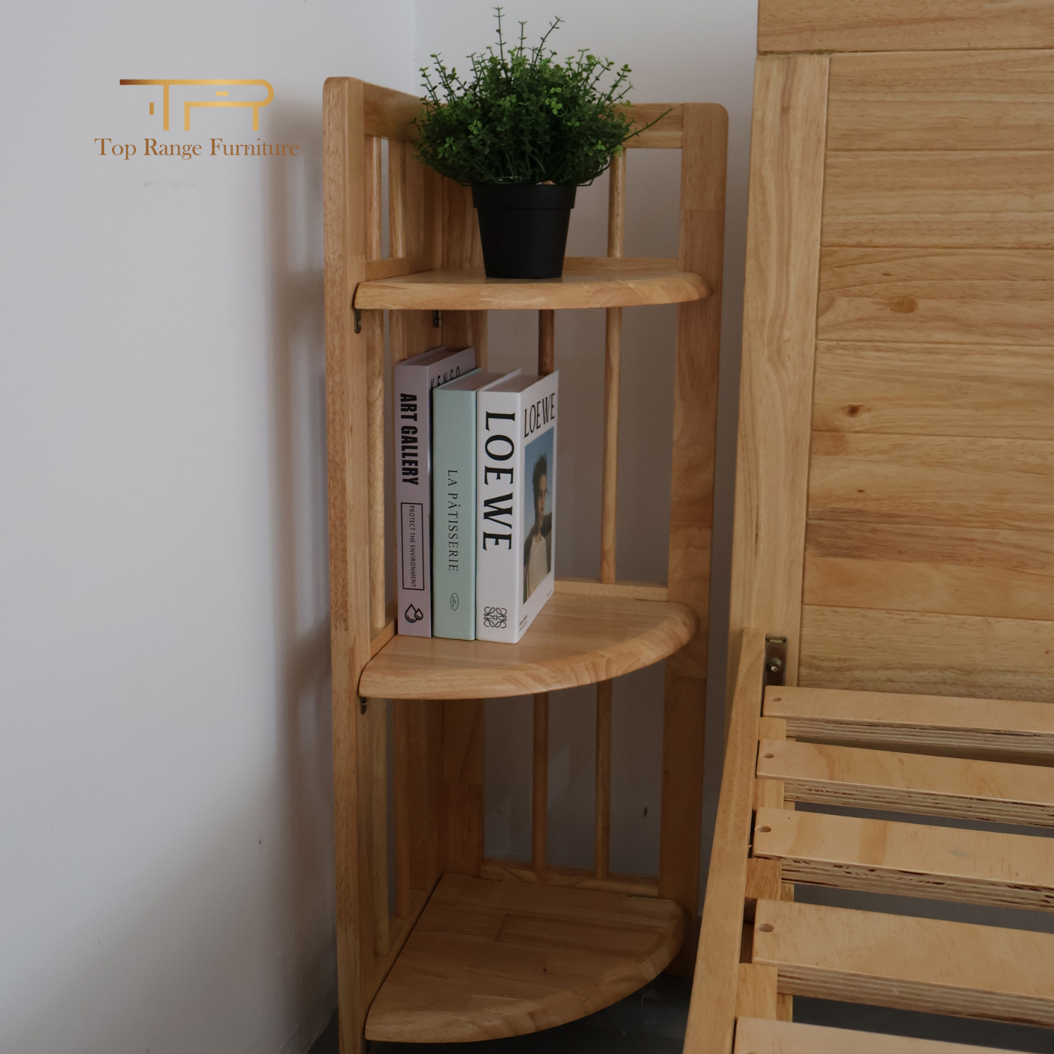 100% Solid Rubber Wood 3 Tier Foldable Corner Bookcase Multi Purpose Shelf