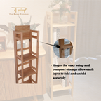 100% Solid Rubber Wood 4 Tier Foldable Bookcase Multi Purpose Shelf