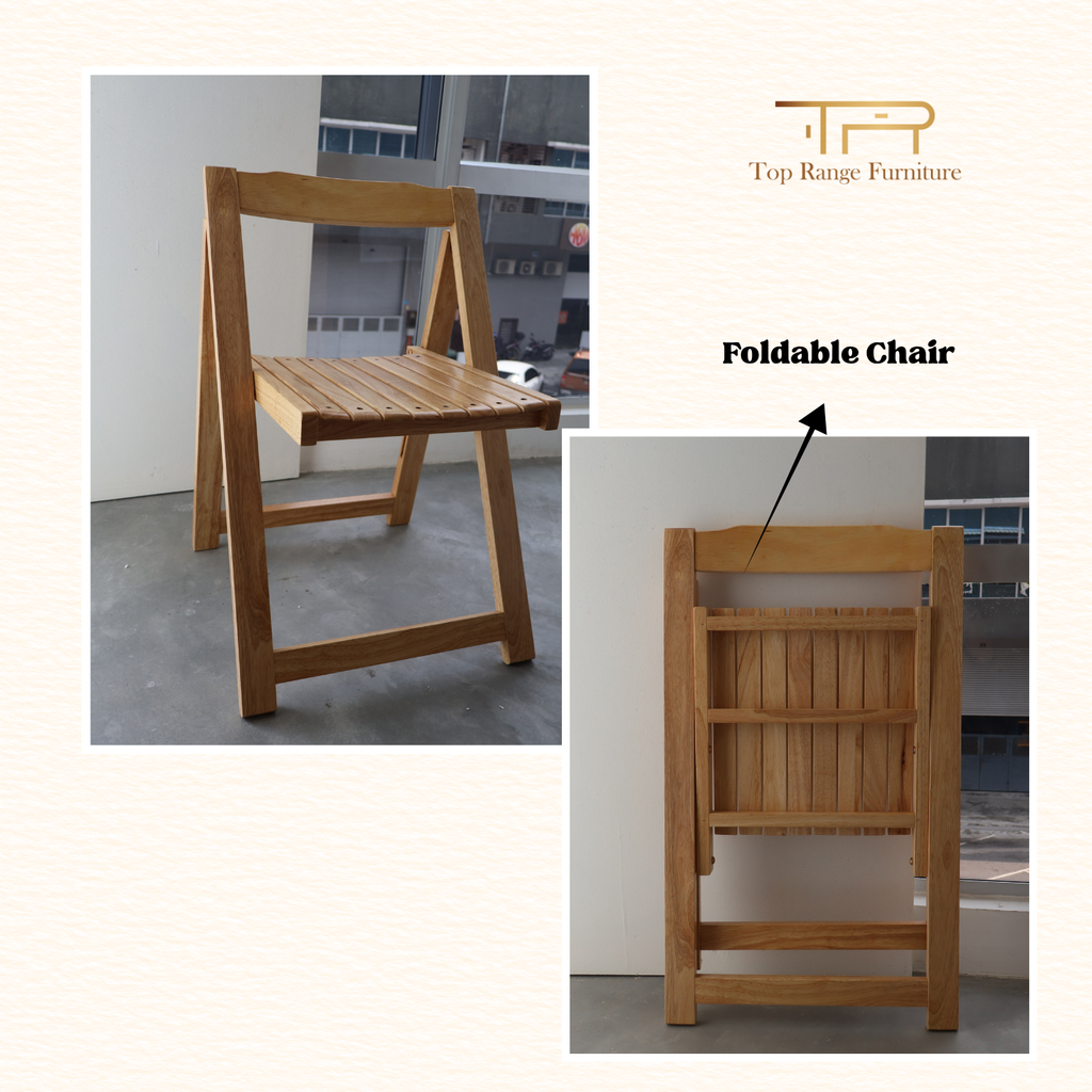 Solid Rubber Wood Foldable Table Dining Set with 4 Chairs - Space-Saving Dining Set