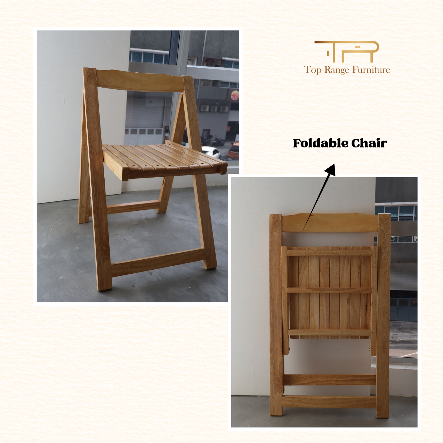 Solid Rubber Wood Foldable Table Dining Set with 4 Chairs - Space-Saving Dining Set