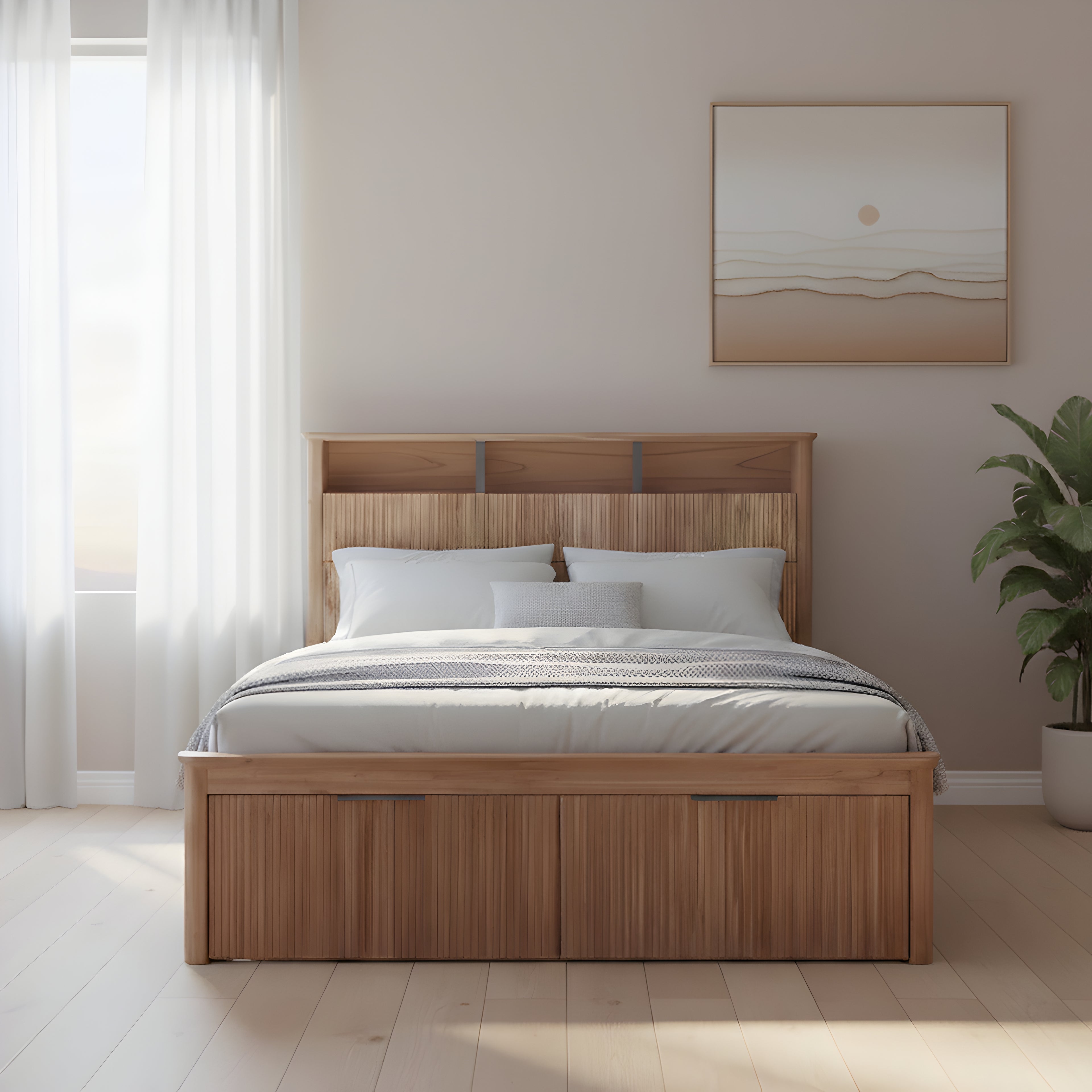 Kea | King Bed Frame with Headboard + Built-in Storage