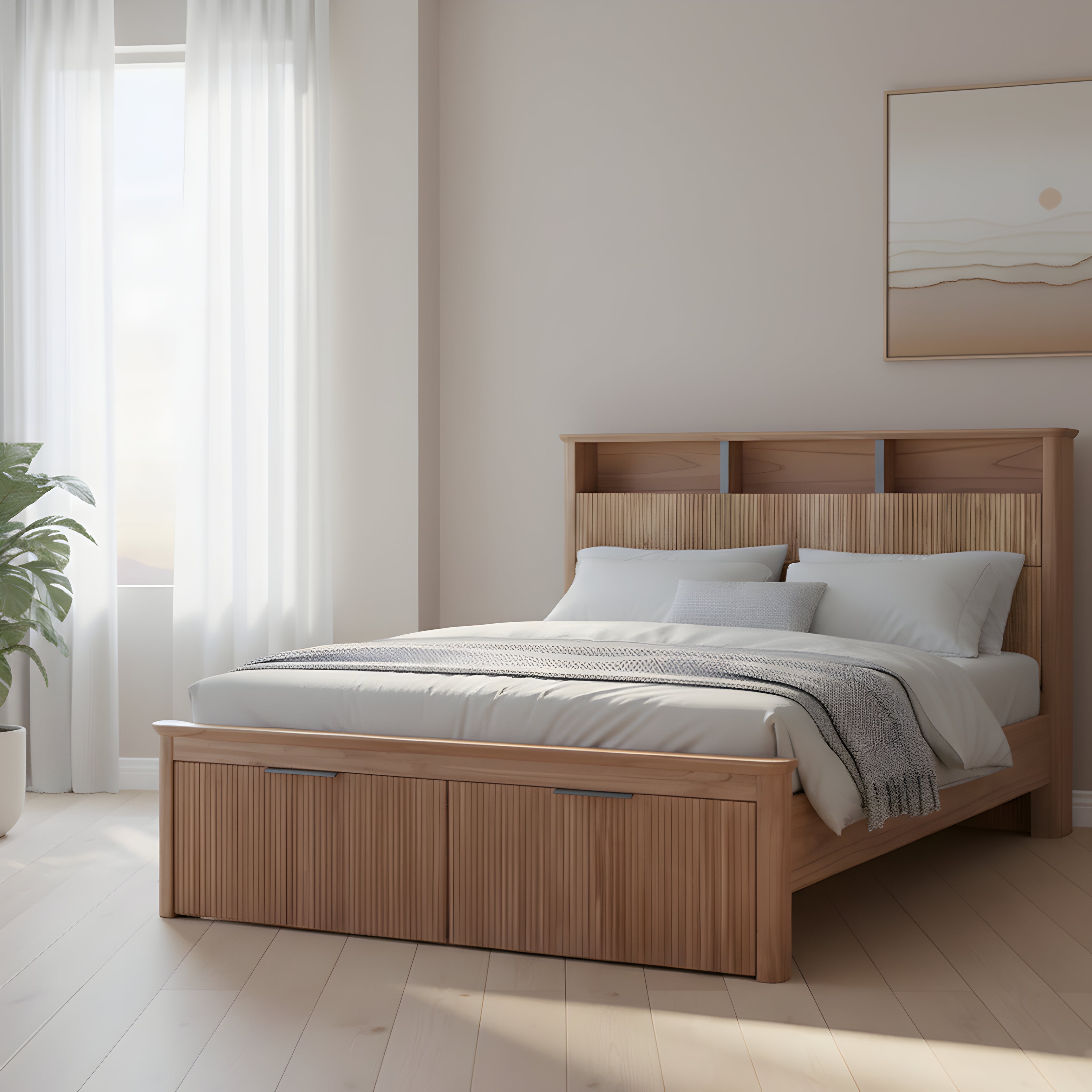 Kea | King Bed Frame with Headboard + Built-in Storage