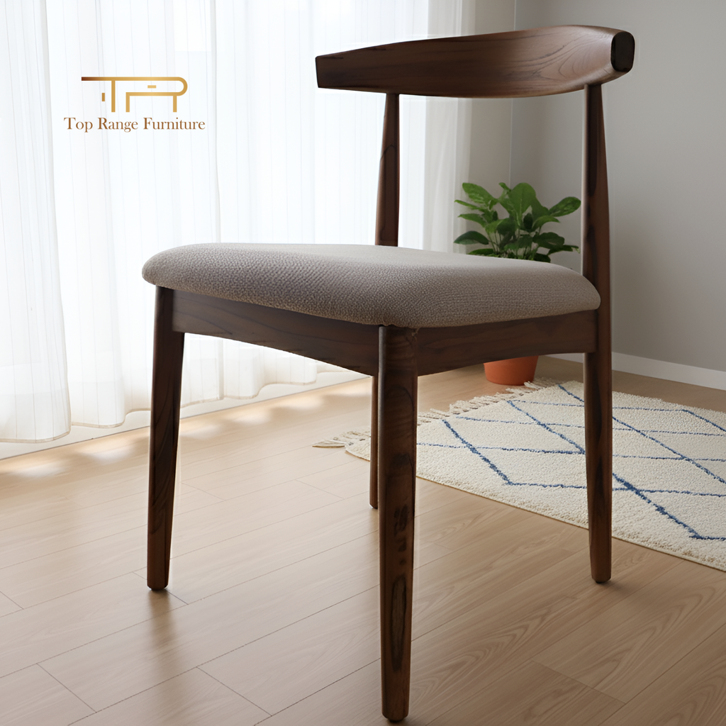 Solid Mindi Wood Upholstered Chair with Wooden Backrest