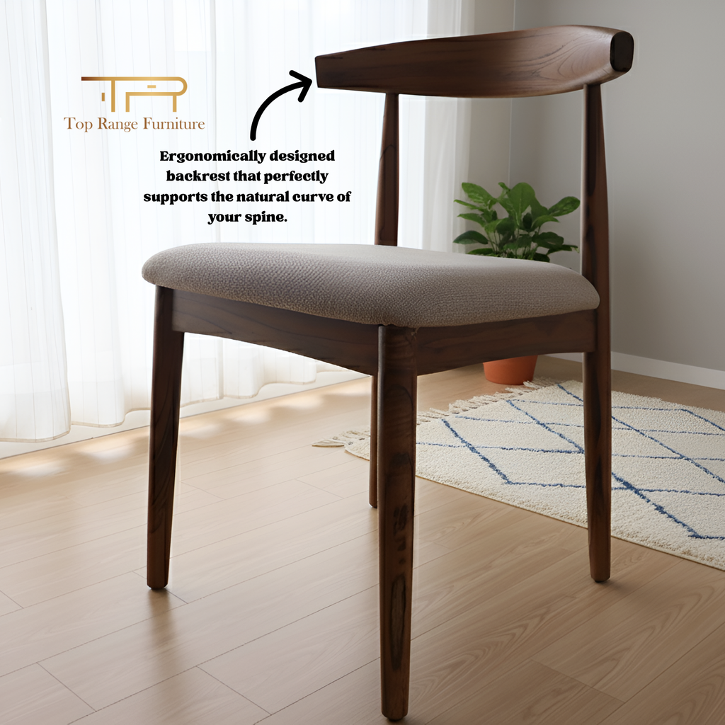 Solid Mindi Wood Upholstered Chair with Wooden Backrest