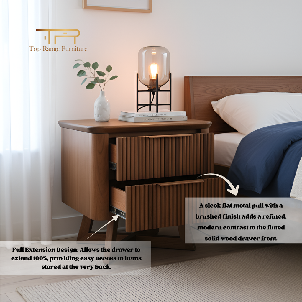 Solid Mindi Wood Bedside Table with 2 Drawers | Kea