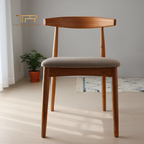 Solid Mindi Wood Upholstered Chair with Wooden Backrest