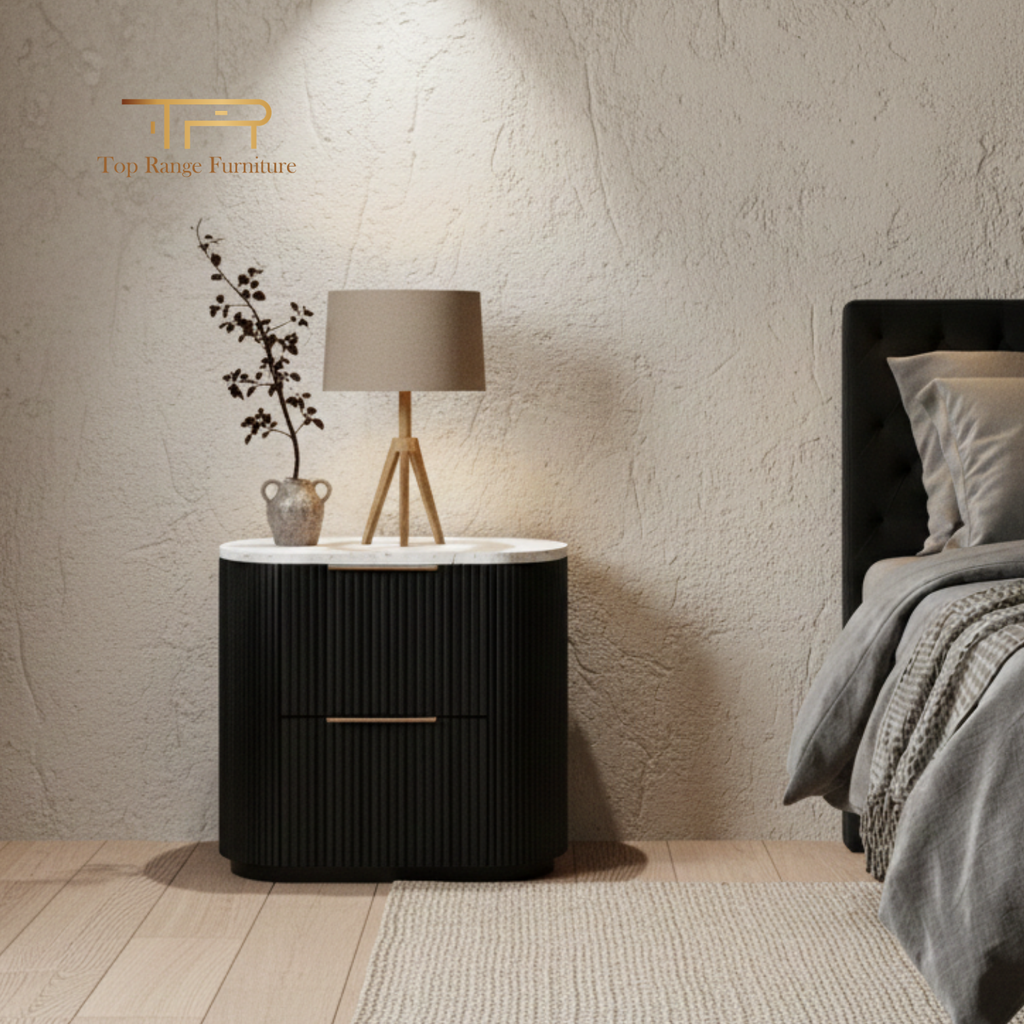Solid Acacia 2 Drawers Terrazzo Bedside Table with Pill Shaped - Aura