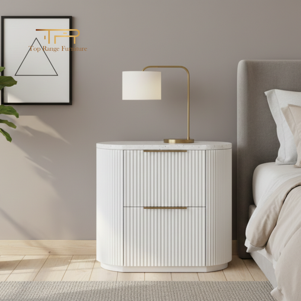 Solid Acacia 2 Drawers Terrazzo Bedside Table with Pill Shaped - Aura