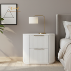 Solid Acacia 2 Drawers Terrazzo Bedside Table with Pill Shaped - Aura