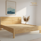 Solid Rubber Wood Natural Colour Queen Bed Frame Minimalist and Scandinavian Style | Montra