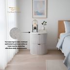 Solid Acacia Wood Bedside Table with Terrazzo Top and 2 Drawers