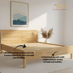 Solid Rubber Wood Natural Colour Queen Bed Frame Minimalist and Scandinavian Style | Montra