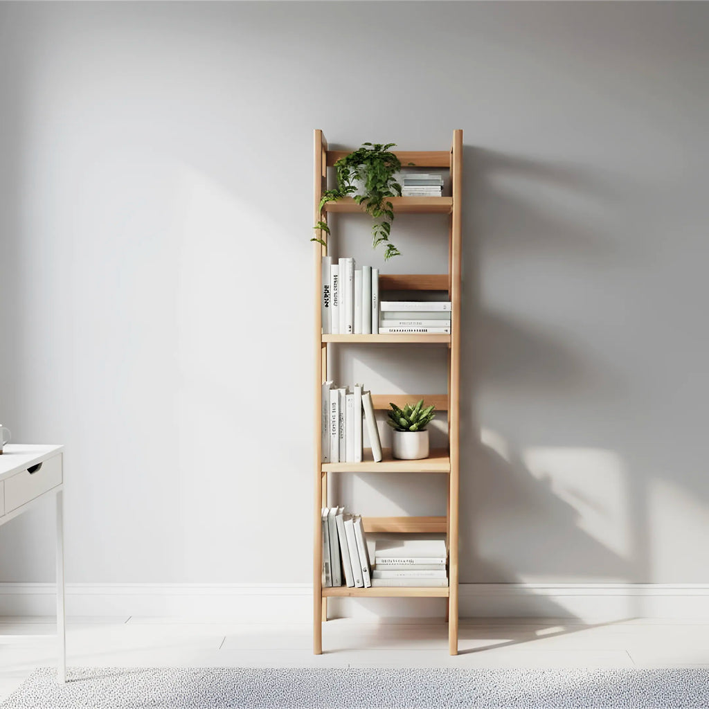 100% Solid Rubber Wood 4 Tier Foldable Bookcase Multi Purpose Shelf