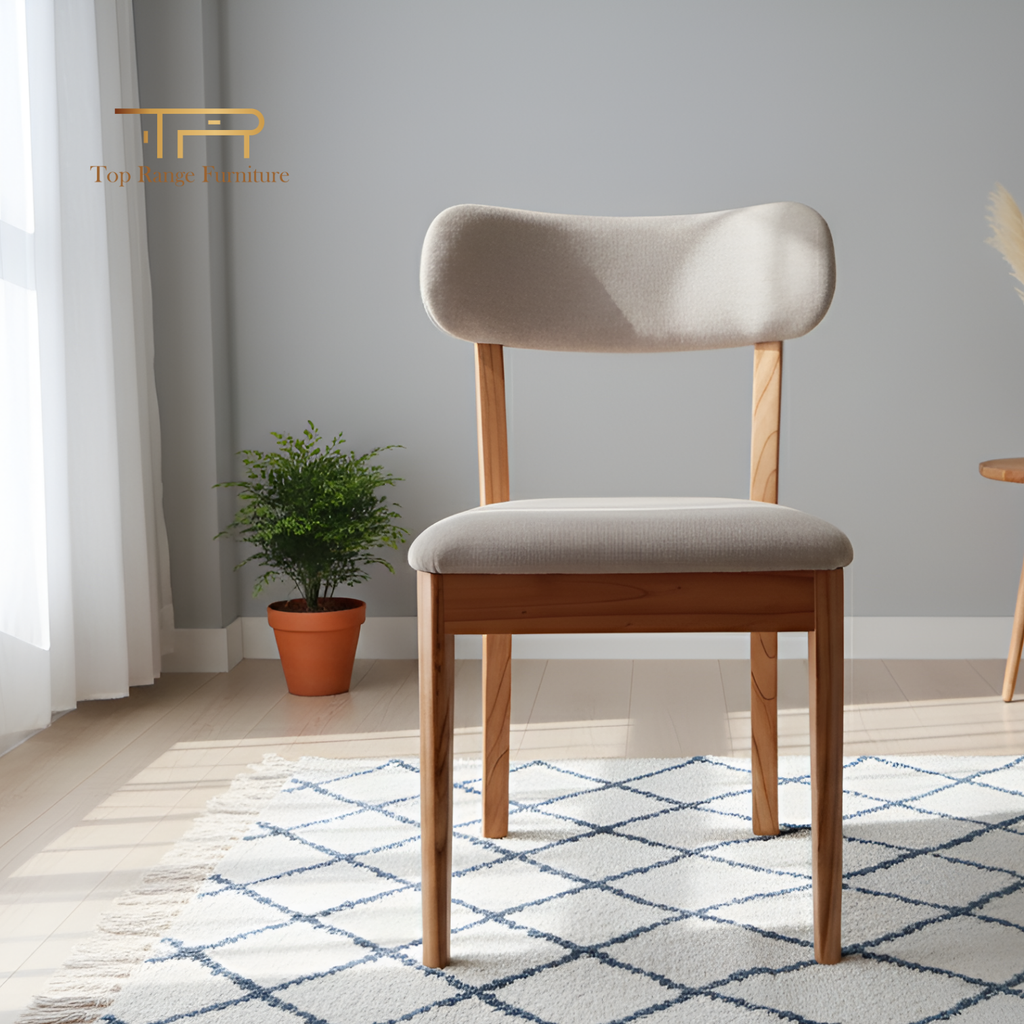 Solid Mindi Wood Upholstered Dining Chair with Padded Backrest
