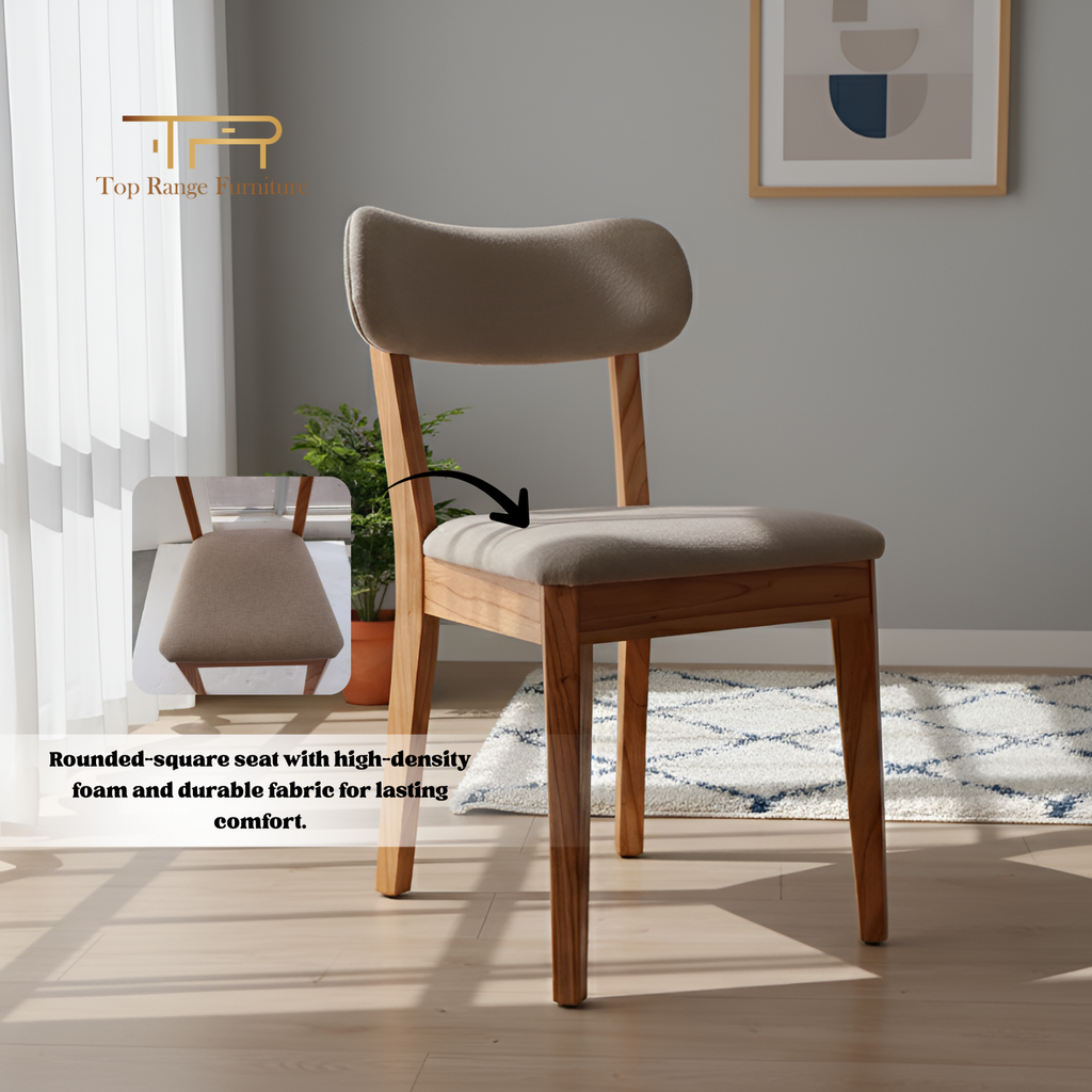 Solid Mindi Wood Upholstered Dining Chair with Padded Backrest
