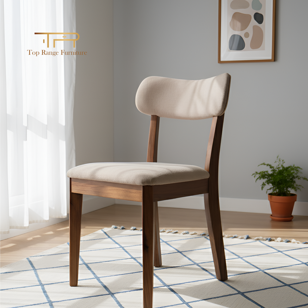 Solid Mindi Wood Upholstered Dining Chair with Padded Backrest
