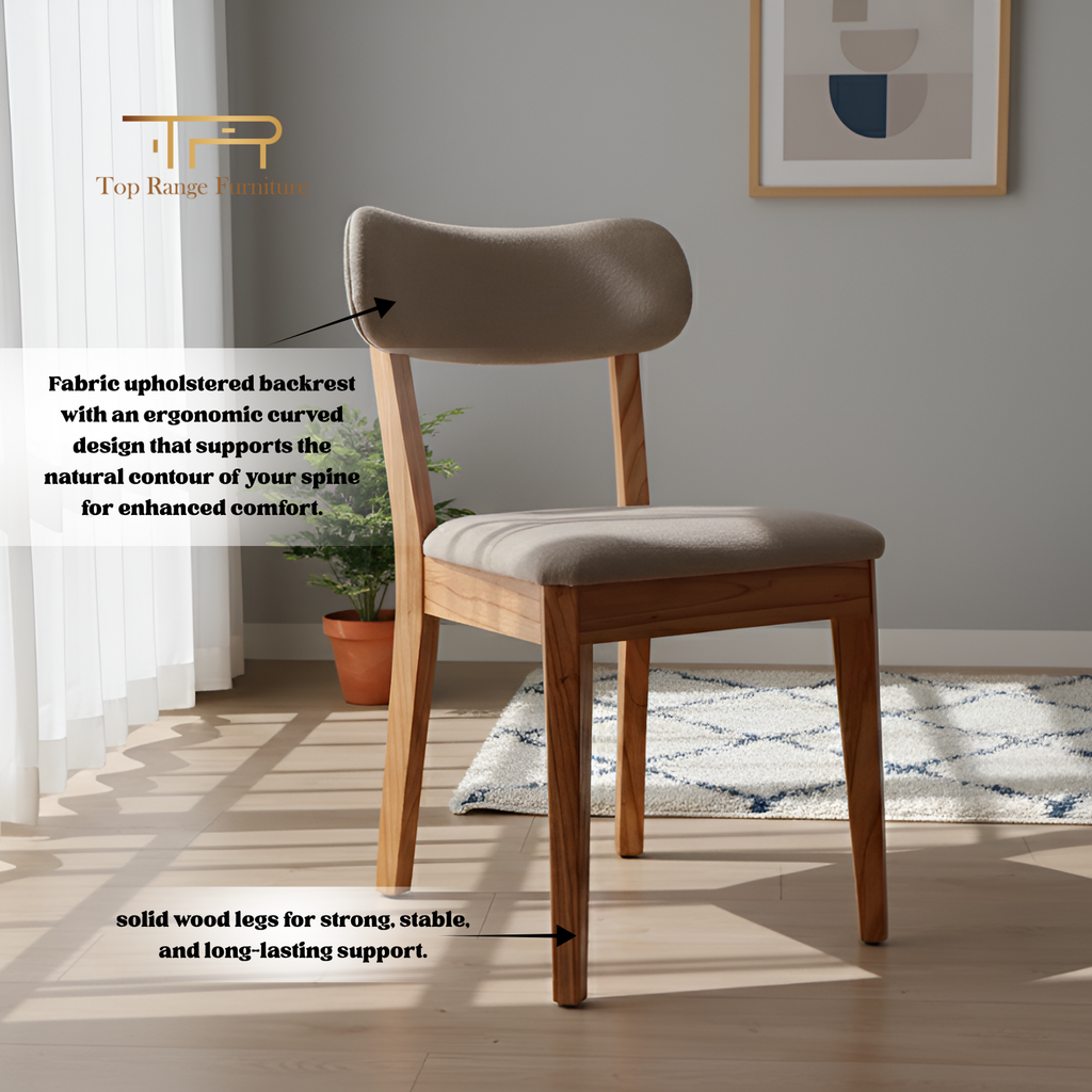 Solid Mindi Wood Upholstered Dining Chair with Padded Backrest