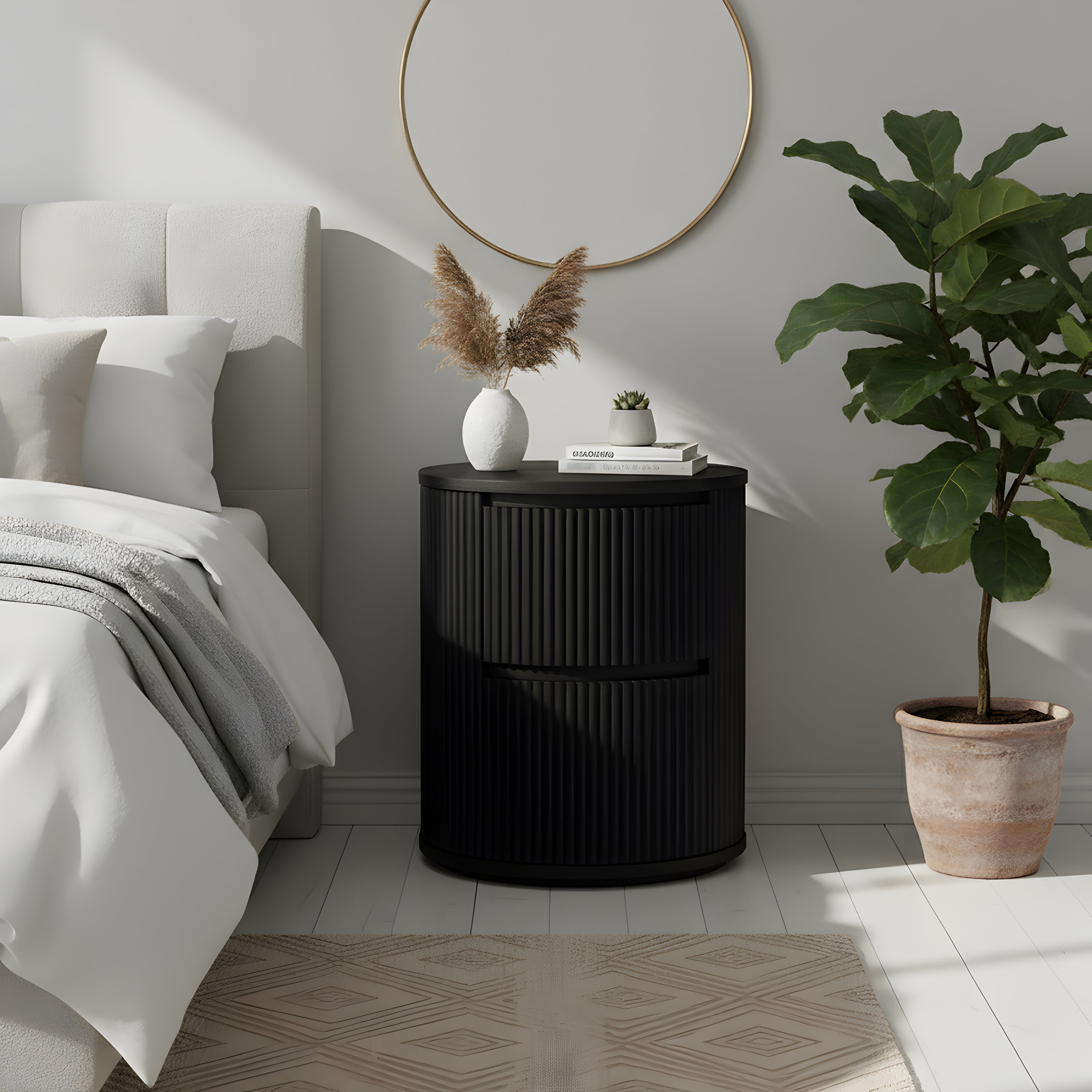 Kea | Bedside Table with Hidden Drawers & Ribbed Design