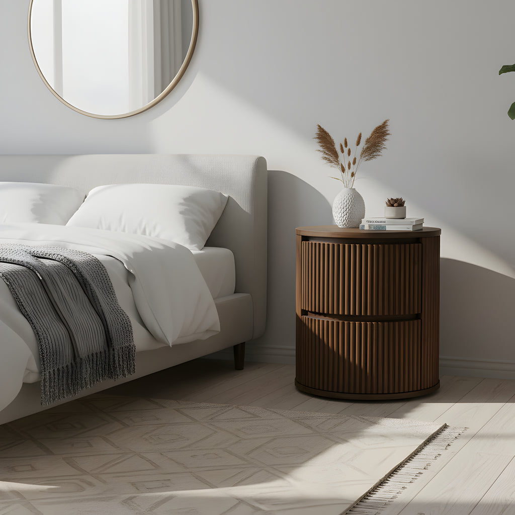 Kea | Bedside Table with Hidden Drawers & Ribbed Design