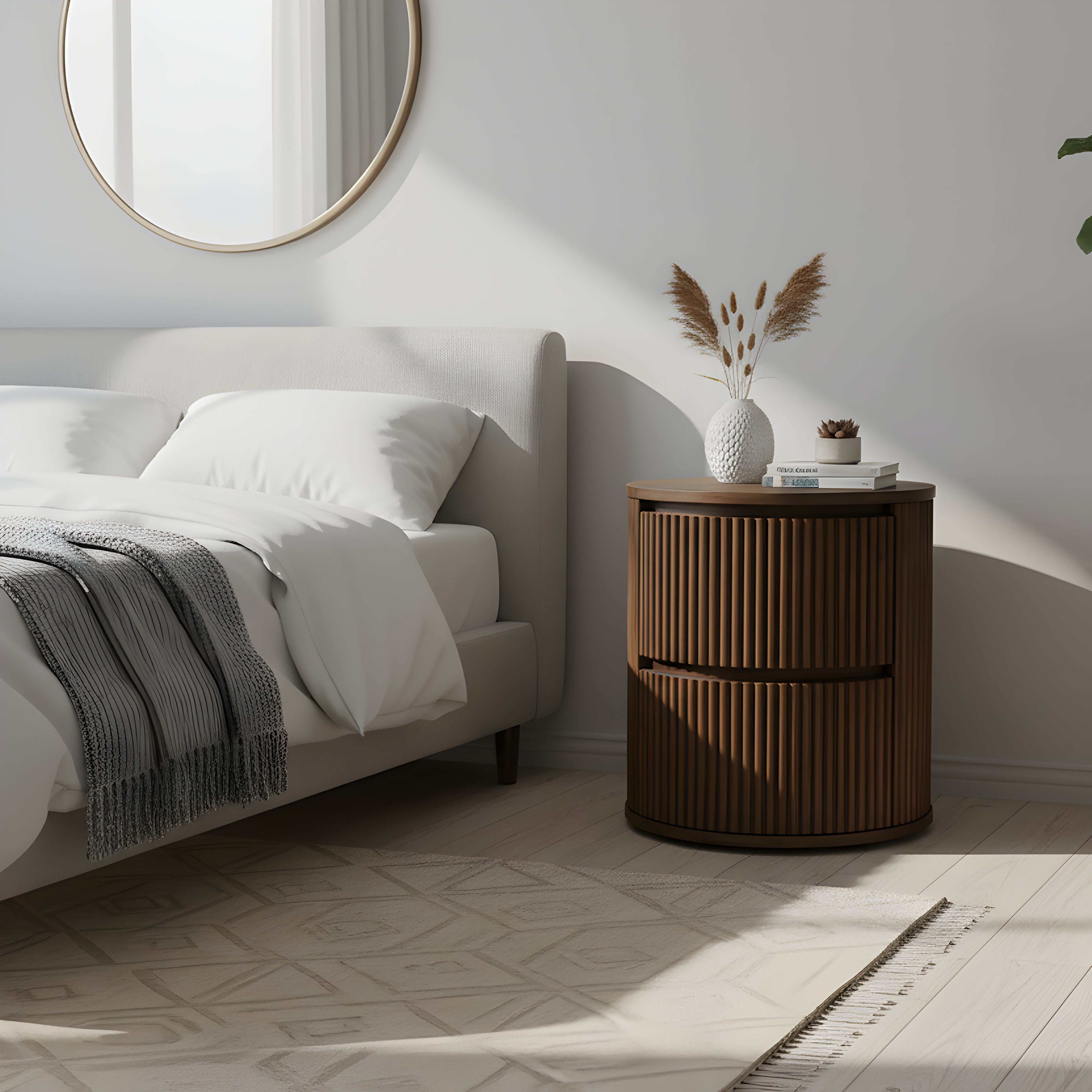 Kea | Bedside Table with Hidden Drawers & Ribbed Design