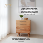 Wooden dresser with 'Top Range Furniture' branding in a minimalistic room.