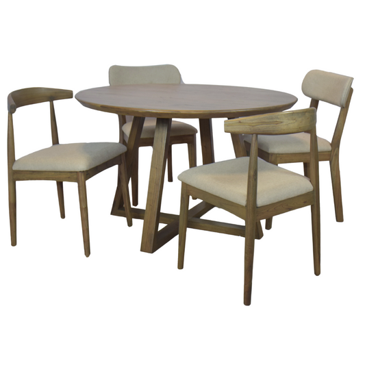 Kea Round Dining Table 1200mm with 4 Upholstered Chairs – Front View
